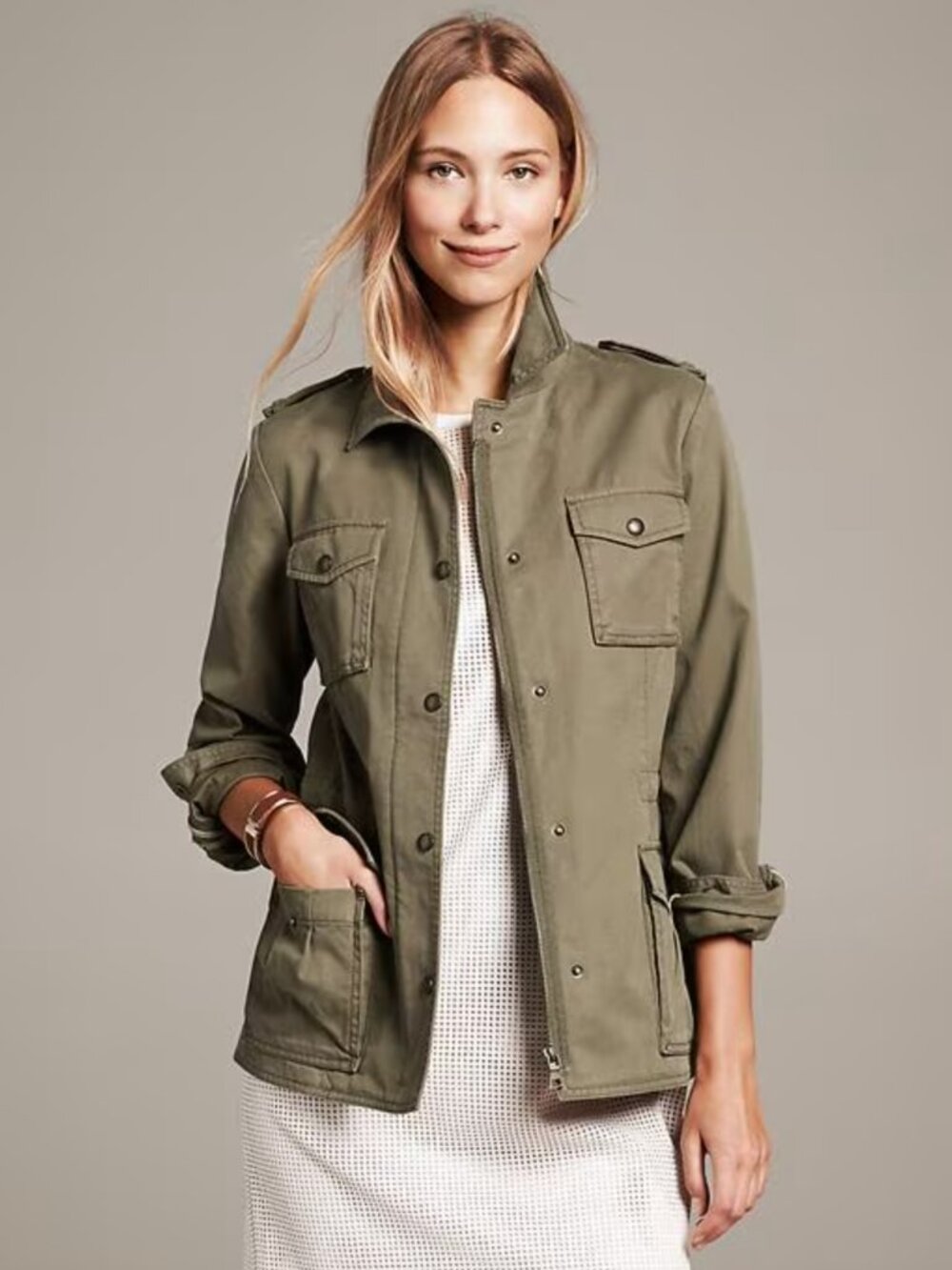 Banana Republic Olive Green Military Jacket with Patch Pockets